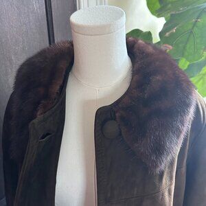 Long Soft Suede Leather Olive Green Dark Brown